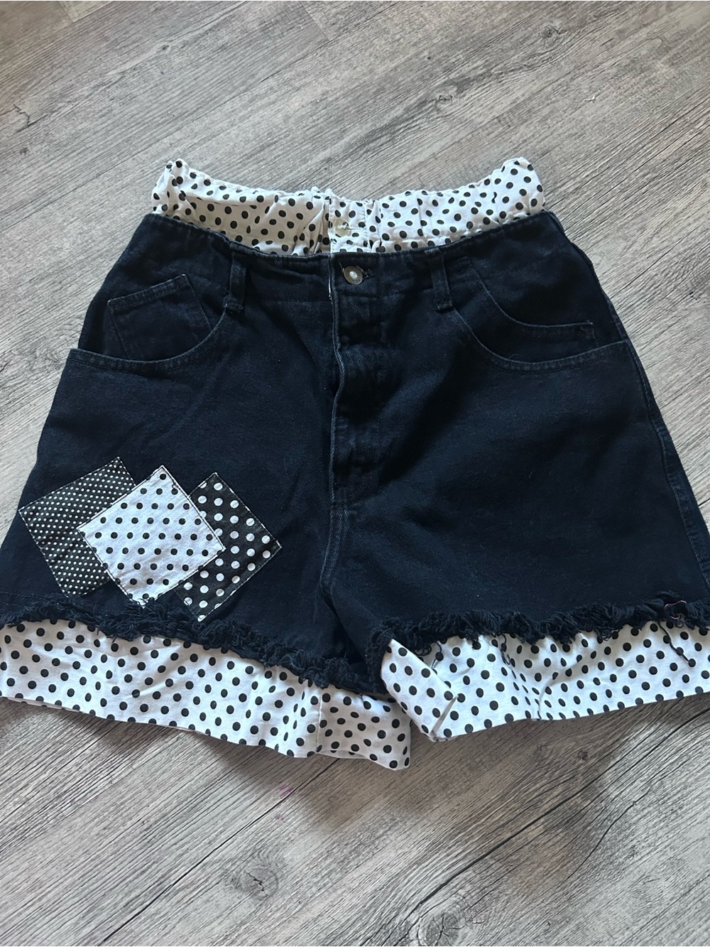 Black Denim Shorts with White Polka Dot Trim size 28